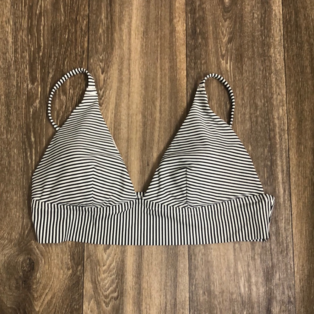 Aerie Black and White Striped Bikini Top